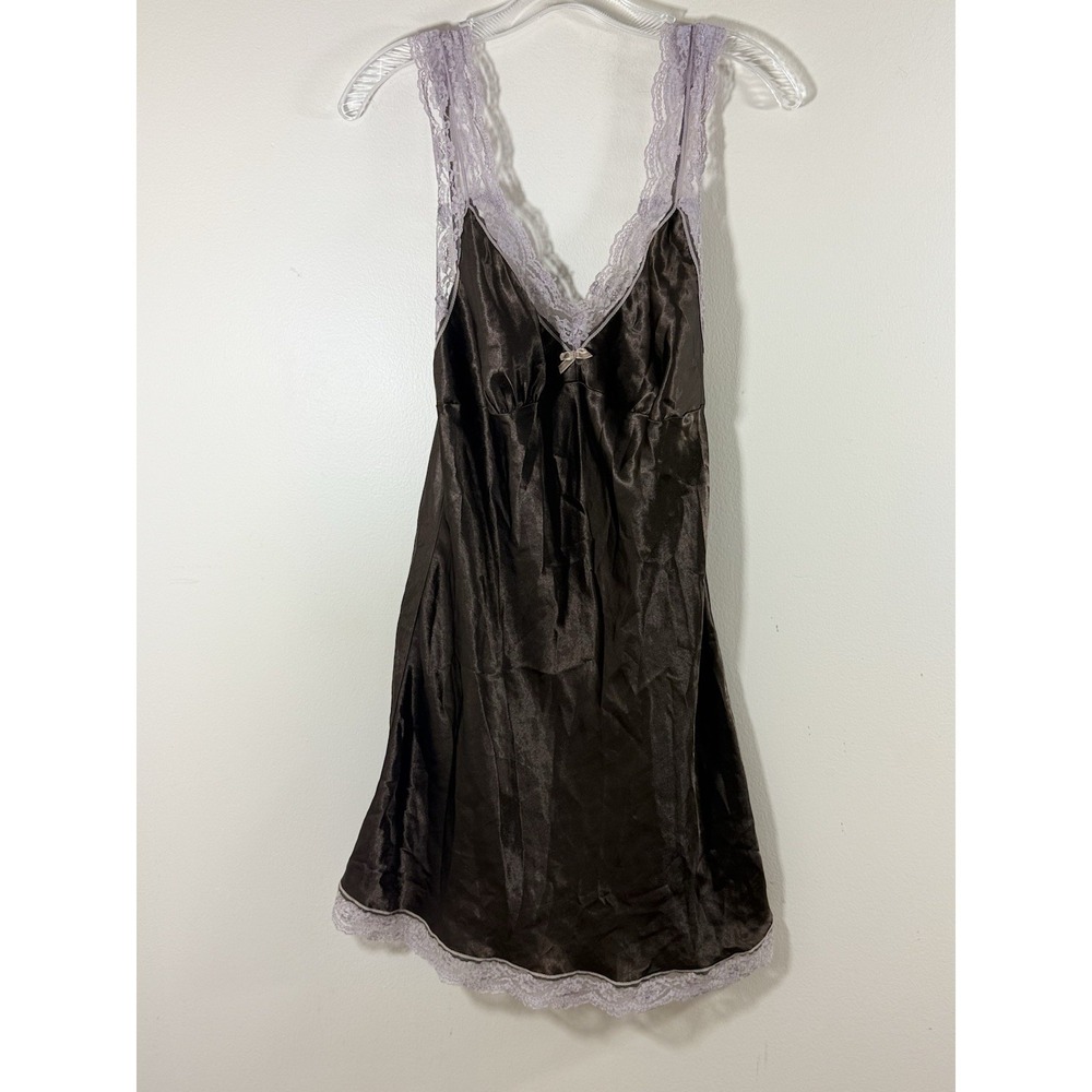 Gilligan & O'Malley Satin Slip Dress Women's Small Brown Lace Trim Coquette Y2K